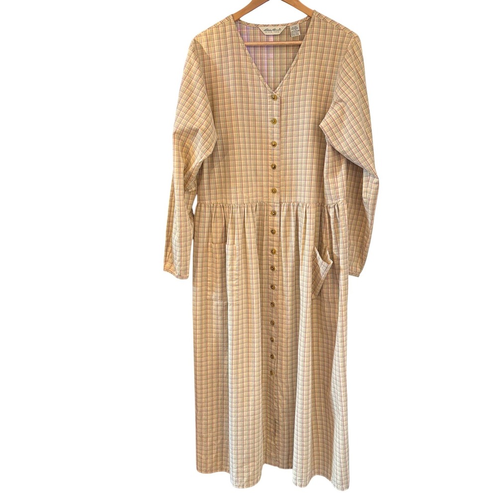 Vintage Eddie Bauer Plaid Button Front Dress Cottagecore Prairie Grandmacore